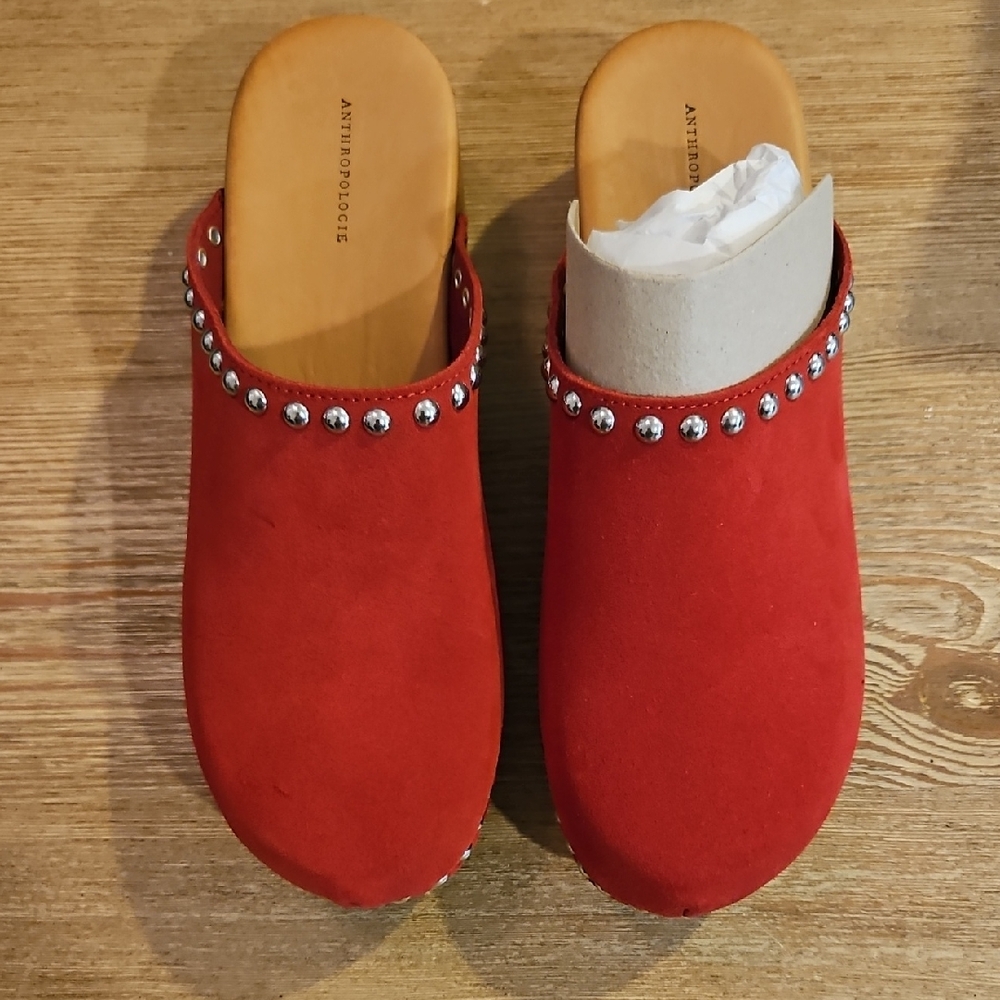 Anthropologie Studded Red Mules